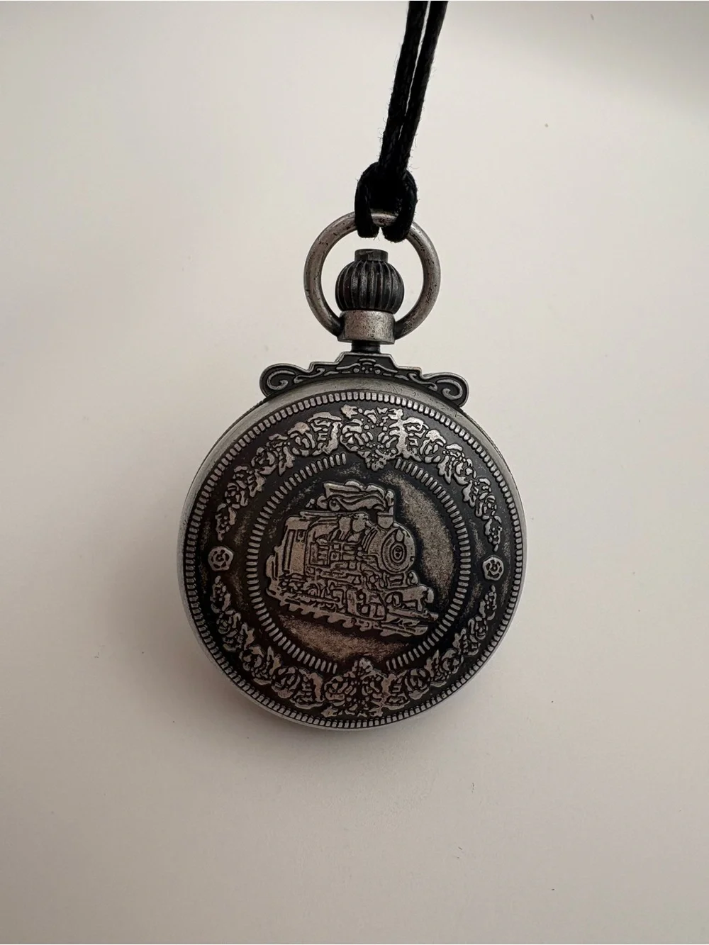 New in Box Charles-Hubert Paris Antiqued Chrome Finish Steam Engine Pocket Watch